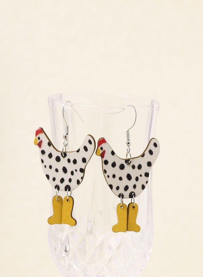 POYAMUSE Chicken in Boots Dangle Earrings - Rooster in High Heels Drop Earrings - Funny Animal Earrings for Women-white yellow - Image 4